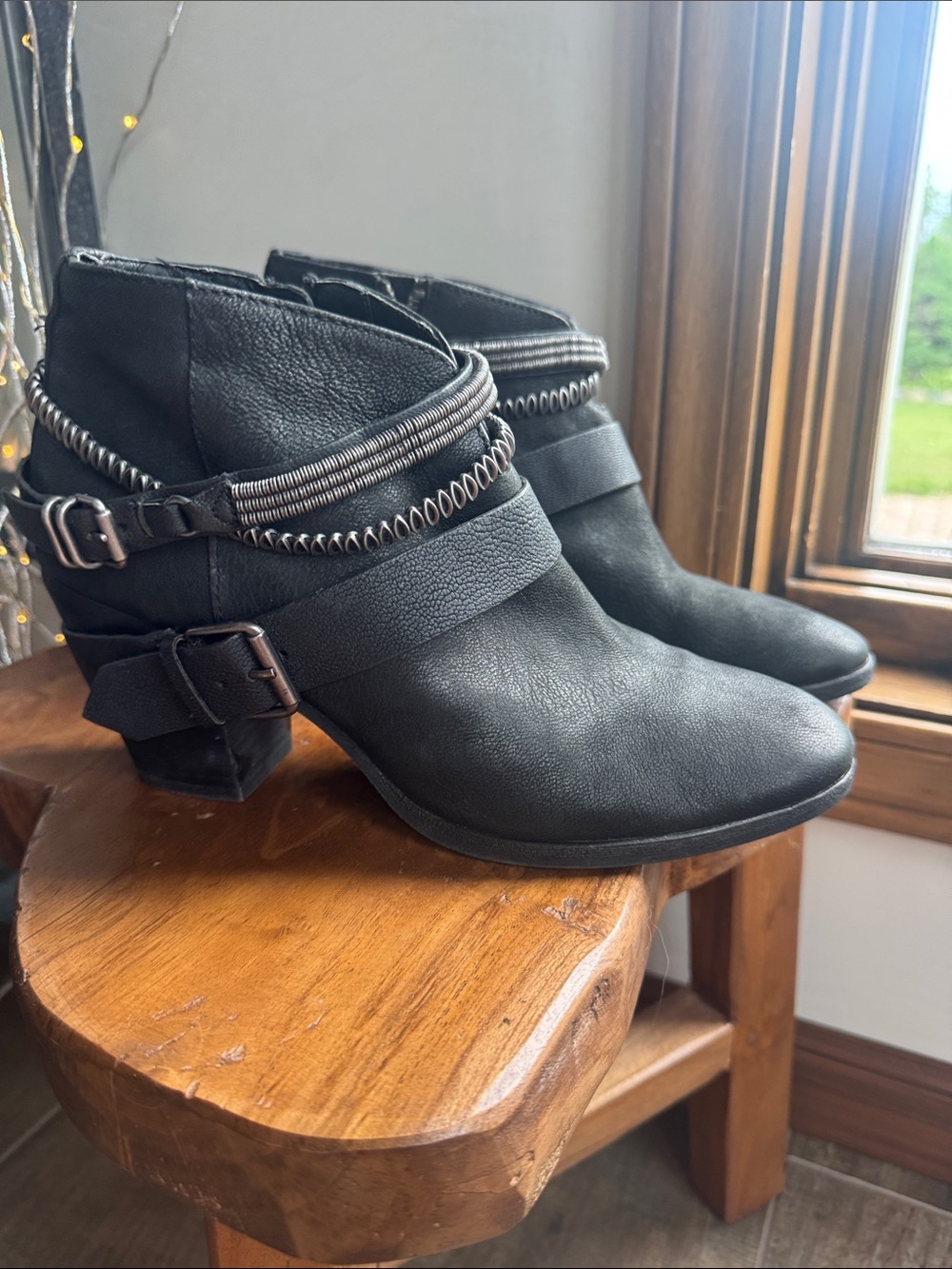 Dolce Vita Black Leather Ankle Boots with Braided Strap Detail